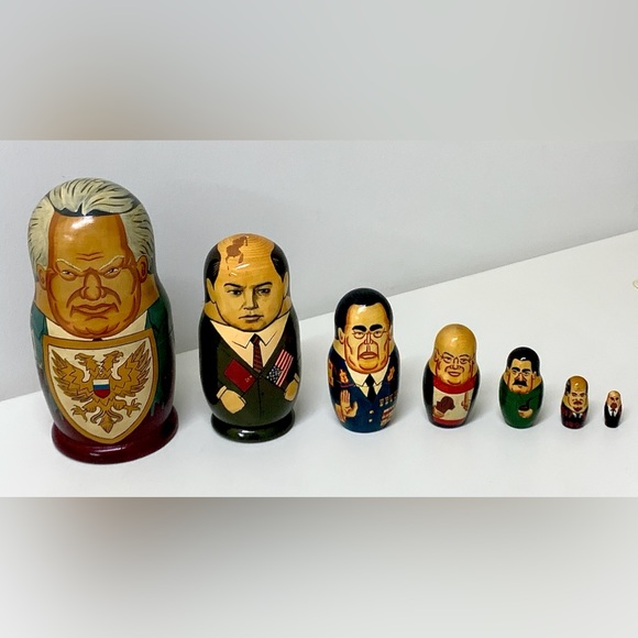 1990s Vintage Soviet Era Hand Painted Wooden Historic Russian Leaders Matryoshka - Picture 4 of 15